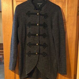 Lauren Jean’s company Charcoal Coat with Black Details metal buttons